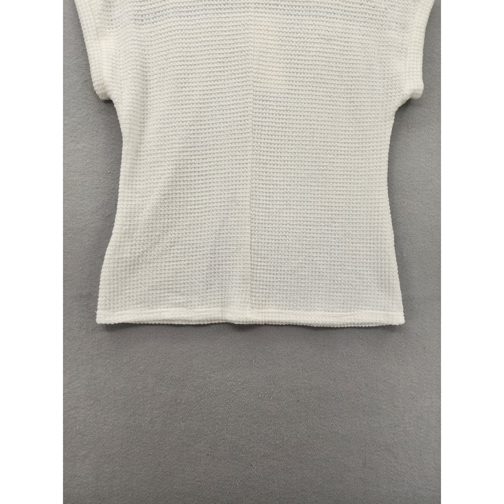 Dokotoo White Crochet Lace Waffle Knit Top Medium Short Sleeve Boho Blouse New - Picture 8 of 11